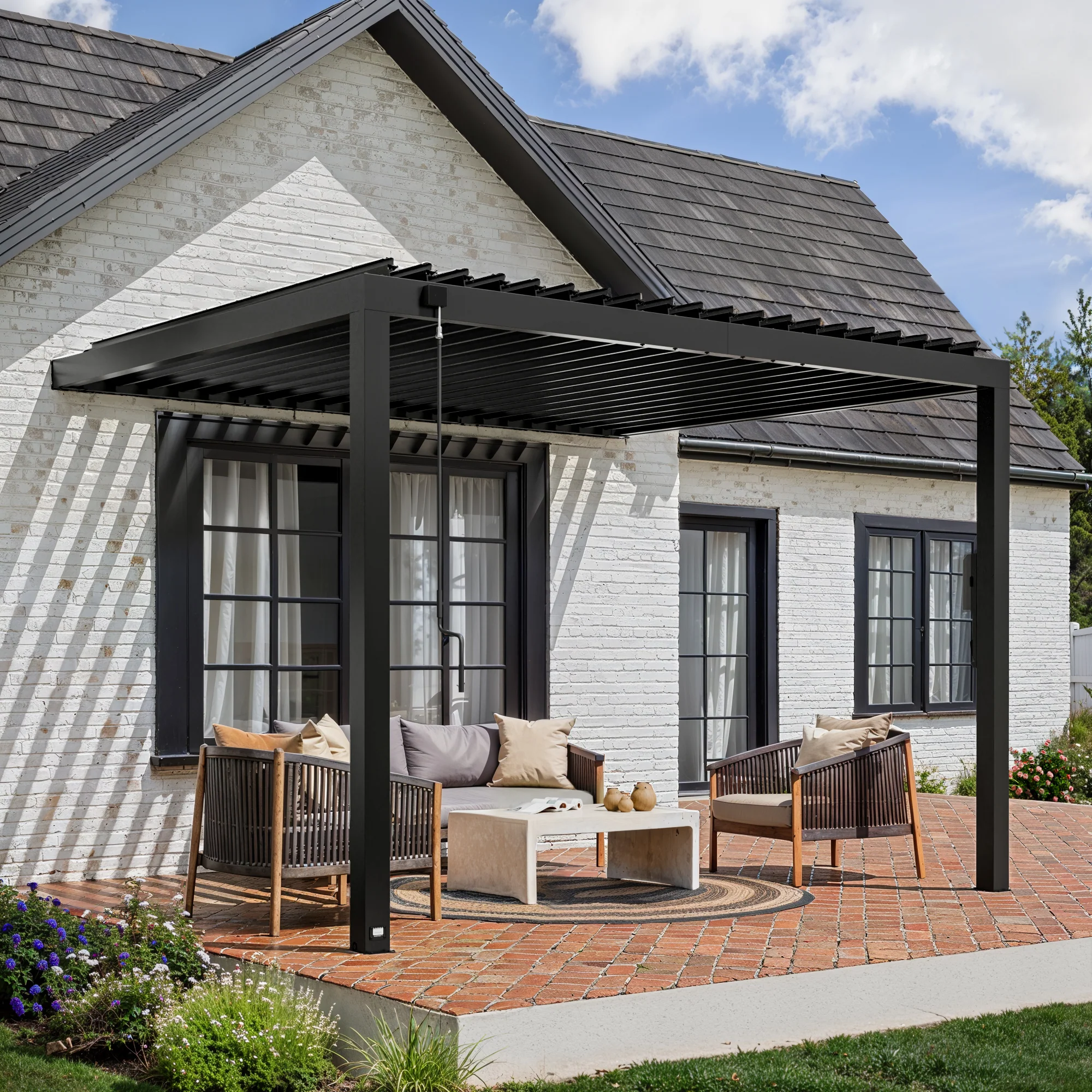 3.6m x 3.1m (12ft x 10ft) Evanston Wall Mounted Louvered Pergola - Image 5